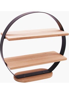 Buy 2-Tier Bamboo Serving Tray With Round Metal StAnd Brown/Black 32x30x3.7cm in UAE