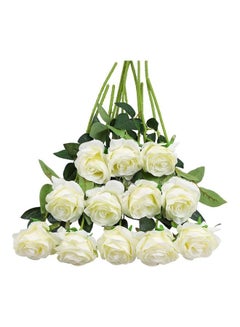 Buy 12-Piece Artificial Roses Silk Bridal Wedding Bouquet Realistic Flower White/Green in Egypt