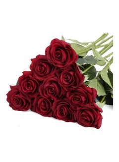 Buy 10 Pcs Real Touch Artificial Roses Red in Saudi Arabia