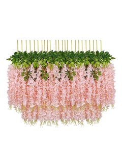 Buy 24-Piece Artificial Hanging Wisteria Silk Flower Pink/Green in UAE