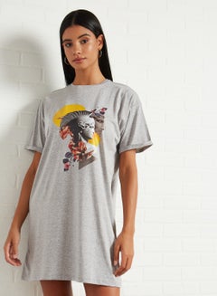 Buy Graphic T-Shirt Dress Gray in UAE