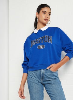 Buy Collared Neck Sweatshirt Indigo in UAE