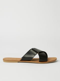 Buy Cross Strap Leather Sandals Black in Saudi Arabia