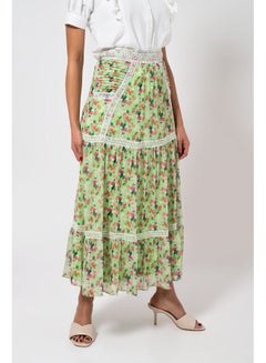 Buy Floral Printed Pleated Maxi Skirt Green/Pink/White in Saudi Arabia