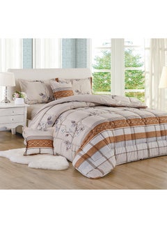 Buy 4-Piece Printed Comforter Set Polyester Beige/Brown/White 160x210cm in Saudi Arabia