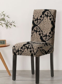 Buy One-Piece Printed Stretch Chair Cover Beige/Black in UAE
