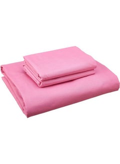 Buy Fitting Bed Sheet Set 2 Pillow Cases and 1 Bed Sheet Cotton Pink 180x200cm in Egypt