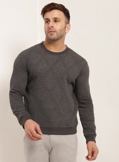 Buy Men's Embossed Effect Round Neck Sweatshirt Grey in Saudi Arabia