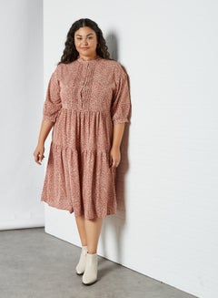 Buy Plus Size Ditsy Print Dress Terracotta in UAE