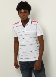 Buy Stripes Slim Fit Collared Neck Polo White/Grey in Saudi Arabia