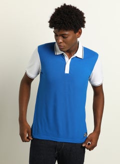Buy Colourblocked Regular Fit Collared Neck Polo Blue/Sky White in UAE