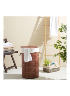 Buy Light Weight Stylish Compact And Space Saving 2-Section Foldable Laundry Basket With Lid Brown 39 x 39 x 60cm in Saudi Arabia