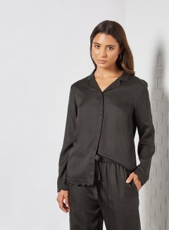 Buy Jane Scalloped Trim Pyjama Shirt Black in Saudi Arabia