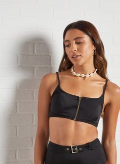 Buy Front Zip Bikini Top Black in UAE