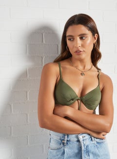 Buy Front Tie Bikini Top Khaki in UAE