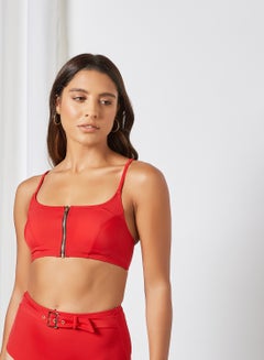 Buy Front Zip Bikini Top Red in UAE