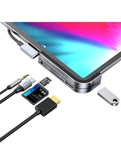 Buy iPad Pro USB C Hub, Baseus 6-in-1 Adapter for iPad Pro 2021 2020 2018 12.9/11 inch, Docking Station with 4K HDMI, USB-C PD Charging, SD/Micro Card Reader, USB 3.0 & 3.5mm Headphone Jack CAHUB-WJ0G Dark Grey in UAE