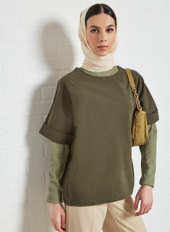 Buy Rolled Sleeve Top Khaki in Egypt