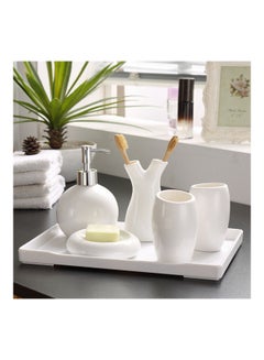 Buy Set Of 5 Simple Ceramic Bathroom White 30x20x25cm in UAE