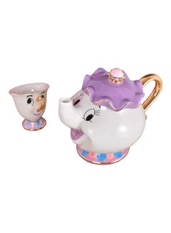 Buy 2-Piece Mrs. Potts Chip Tea Pot And Cup Set White/Purple/Gold Tea Pot(500), Cup(55)ml in UAE