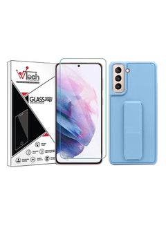 Buy 9H Tempered Glass Screen Protector With Silicone Protective Case Cover For Samsung Galaxy S21 Plus 5G Blue/Clear in Saudi Arabia