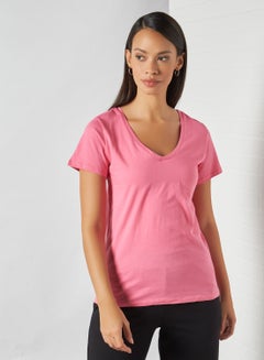 Buy Basic V-Neck T-Shirt Pink in UAE