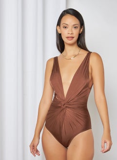 Buy Twist-Front Swimsuit Brown in UAE