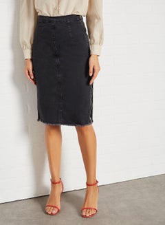 Buy Side Zip High-Waist Denim Skirt Black in UAE