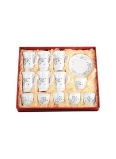 Buy 18-Piece Cup And Saucer Set White/Black 150ml in Saudi Arabia