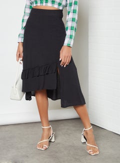 Buy Asymmetric Hem Skirt Black in UAE