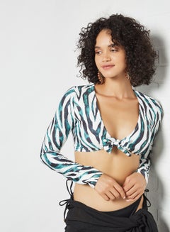 Buy All Over Print Front Tie Bikini Top Multicolour in UAE