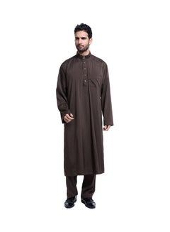 Buy Stand Collar Long Sleeve Casual Kaftan Brown in Saudi Arabia