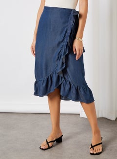 Buy Denim Wrap Skirt Dark Blue in Saudi Arabia