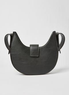 Buy Faux Leather Structured Shoulder Bag Black in Saudi Arabia