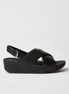 Buy Leather Wedge Sandals Black in UAE