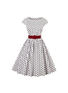 Buy Polka Dot Elegant Dress White/Black/Red in Saudi Arabia
