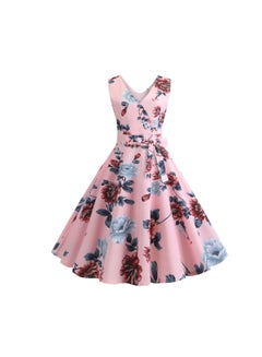 Buy Printed Elegant Midi Dress Pink in Saudi Arabia