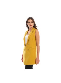 mustard sleeveless jacket