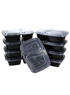 Buy 100-Piece 2 Compartment Disposable Food Container With Lid Black 16x22.9x5.9cm in UAE