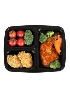 Buy 75-Piece 3 Compartment Disposable Food Container With Lid Black 16x22.9x5.9cm in UAE