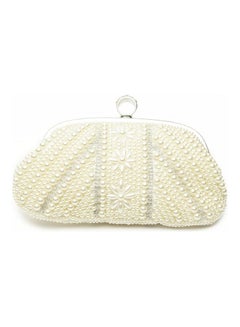 Buy Soft Clutch Purse With Pearl Stonework White in Saudi Arabia