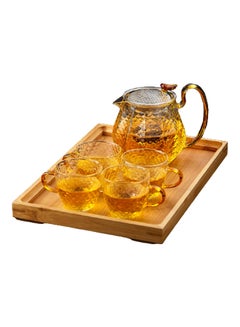 Buy 5-Piece Borosilicate Pressed Coffee Server And Cups Gold/Clear 98cm in Saudi Arabia