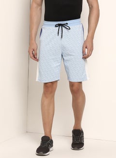 Buy Contrast Print Detail Elastic Waistband Drawstring Shorts Blue/White in Saudi Arabia