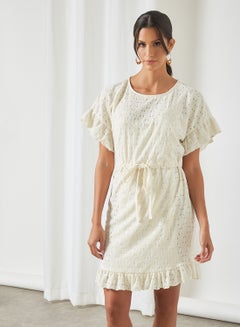 Buy Short Sleeve Mini Dress Cloud Dancer in UAE