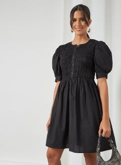 Buy Smocked Mini Dress Black in Saudi Arabia