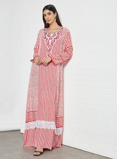 Buy Printed Stylish Jalabiya Red/White in UAE