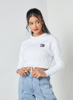 Buy Logo Badge Cropped Sweatshirt White in UAE