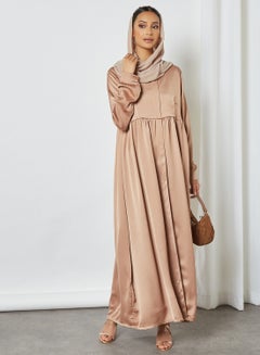 اشتري فستان بتصميم سادة ومحتشم مزين بأكمام طويلة ورقبة مستديرة الشكل أرجواني في السعودية