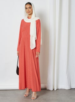 Buy Polka Dot Printed Long Sleeves Modest Dress Red in Saudi Arabia