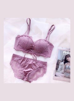 Buy Comfy Solid Colour Lace Thin Bra Panty Set Purple in Saudi Arabia